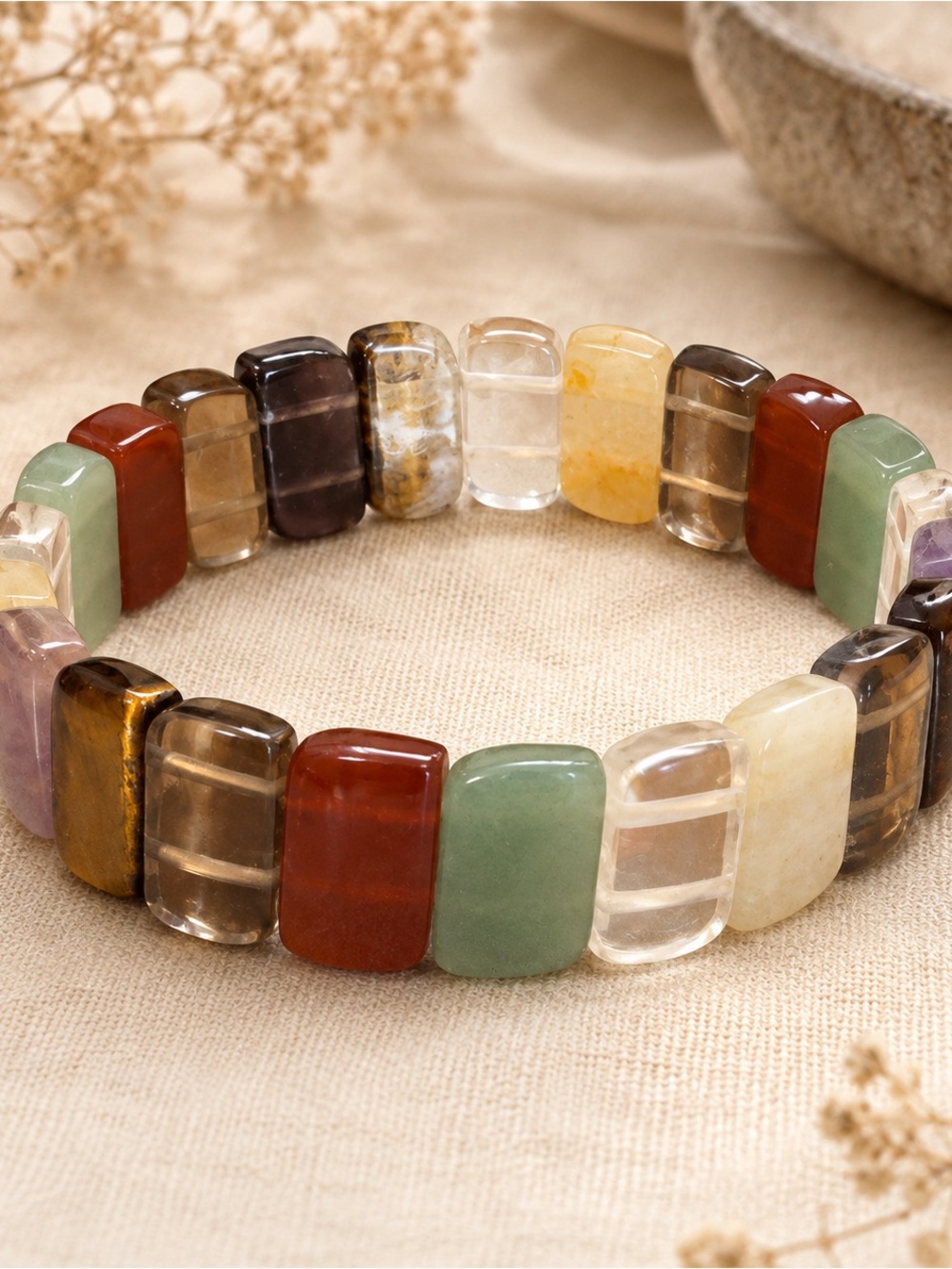 Multi-Color Natural Stone Stretch Bracelet - Women Jewelry 7’